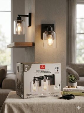 NEW Globe Electric Rechargeable Wall Sconces 2 Pack Matte Black No Wiring Needed